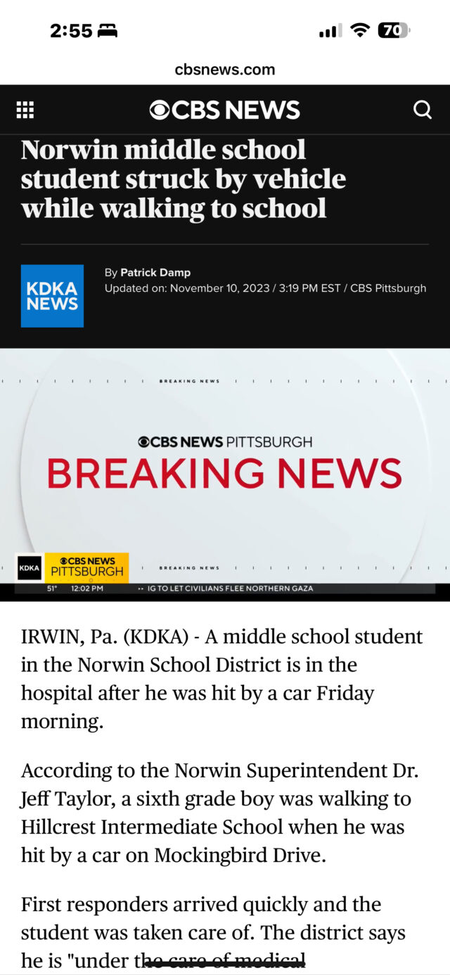 hillcrest student struck by suv